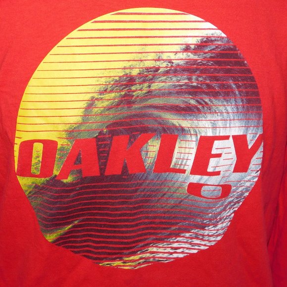 Oakley Mens L Red Long Sleeve Wave Circle Graphic crew neck Long Sleeve T Shirt - Picture 3 of 6